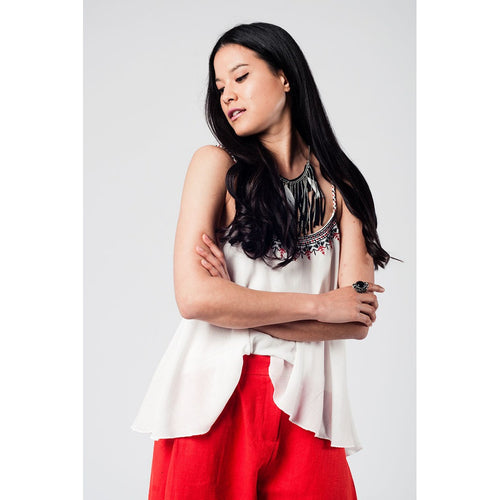 White top with aztec black and red embroidery