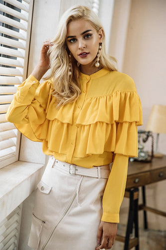 Elegant Ruffles Long Sleeve Blouse Top