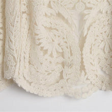 Beige Long Sleeve Hollow Out Crochet Lace Blouse