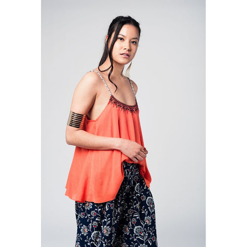 Orange top with aztec black and red embroidery