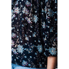 Navy cold shoulder ruffled top with floral print