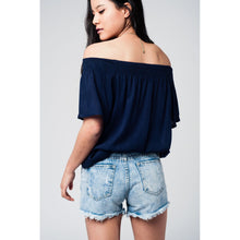Navy open shoulder top