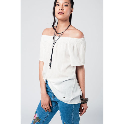 White open shoulder top