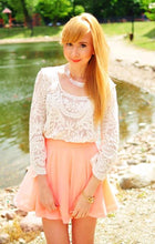 Beige Long Sleeve Hollow Out Crochet Lace Blouse