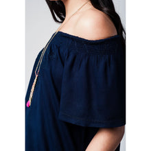 Navy open shoulder top