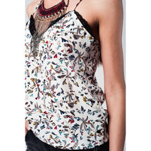 Flower print white top with lace detailing