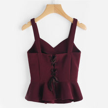 V Neck Princess Lace Up Peplum Bustier Top